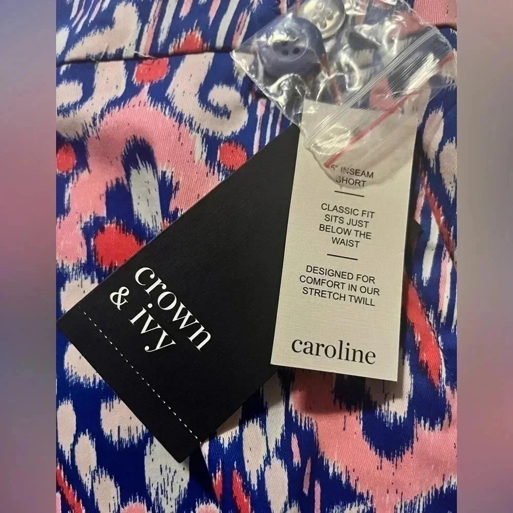 Crown And Ivy Shorts Caroline 5” Chino Blue Magenta Pink Paisley Womens Size 12 - Picture 8 of 8